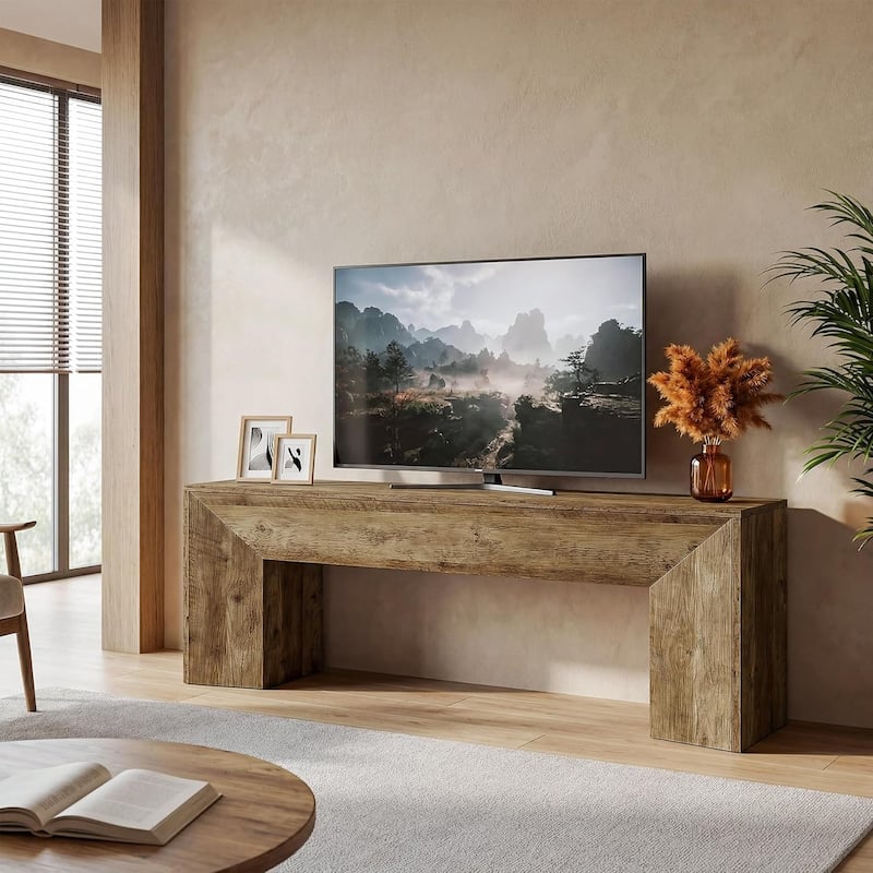 63-Inch TV Stand for 55/60/65/75" TVs, Rustic Brown Wood TV Console/Entertainment Center - 63" W x 13.8" D x 23.6" H