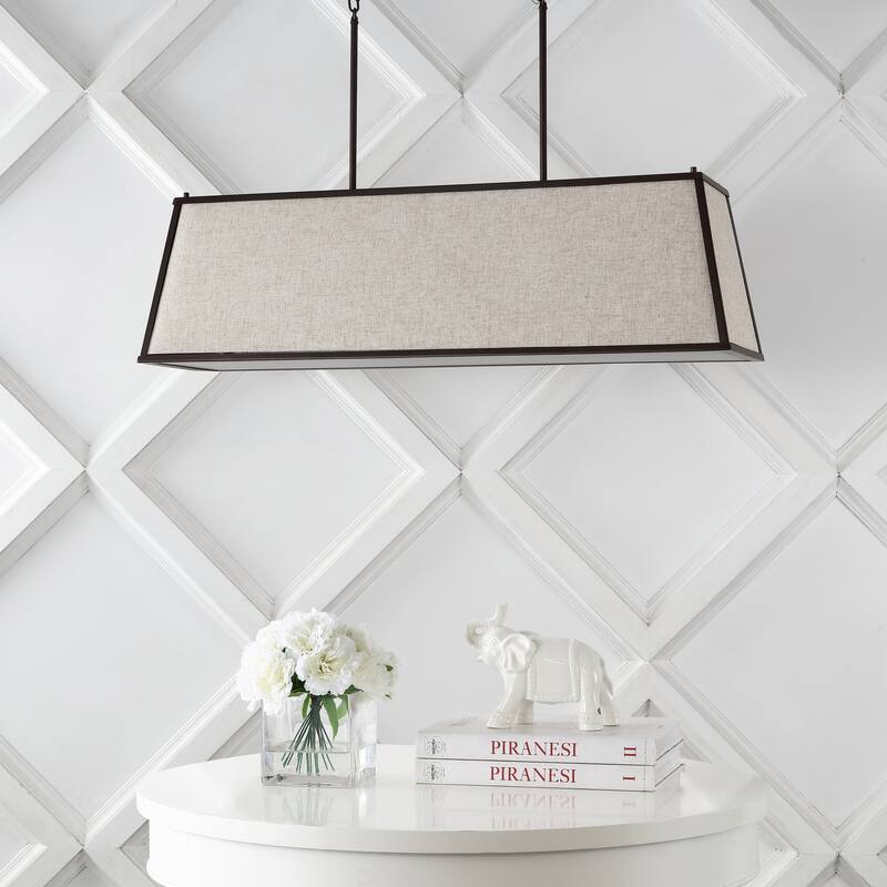 Arlo 42" 4-Light Minimalist Industrial Trapezoidal Linen Iron Linear LED Pendant, Oil Rubbed Bronze/Beige by JONATHAN Y
