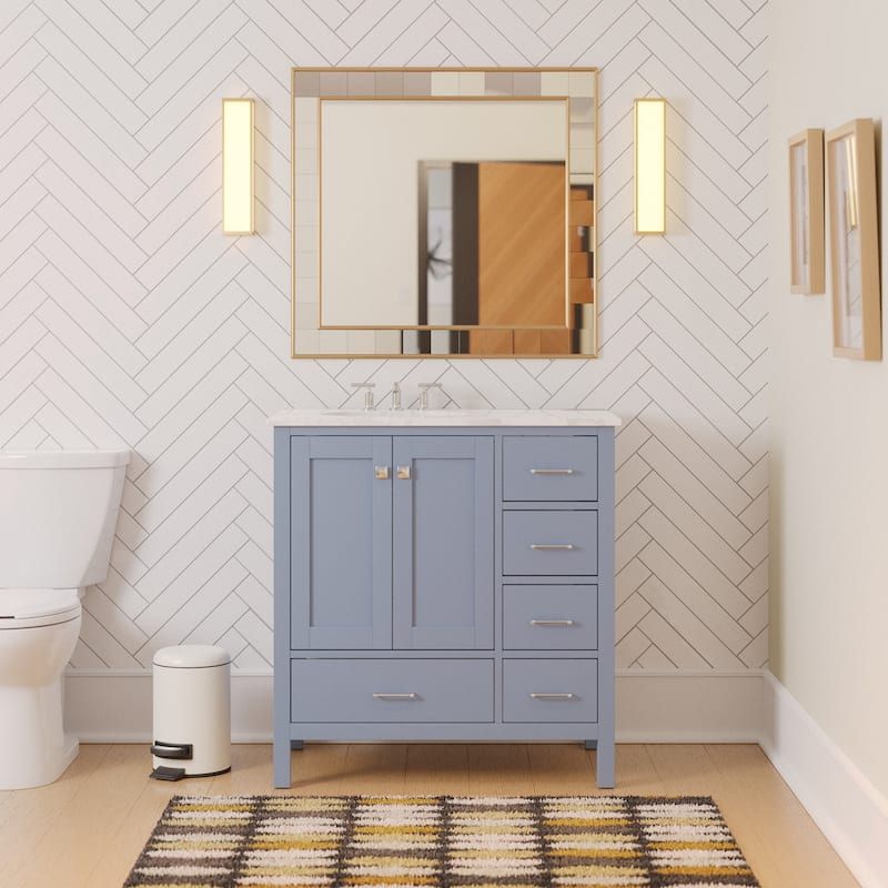 KitchenBathCollection Horizon 36" Bathroom Vanity with Engineered Carrara Top