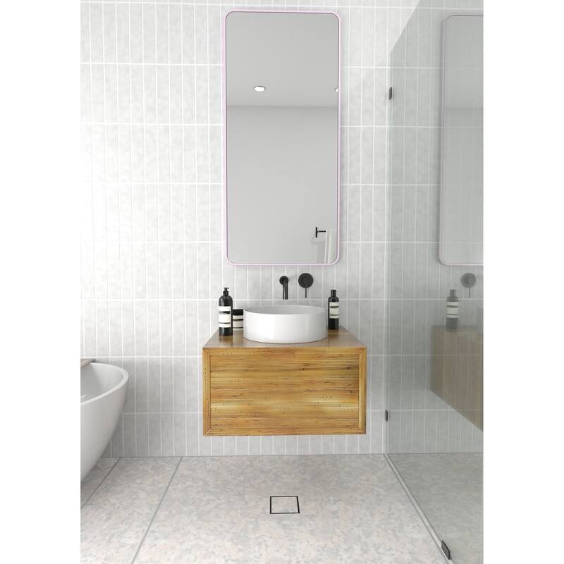 Glass Warehouse 48 in. H x 22 in. W Radius Corner Stainless Steel Framed Mirror