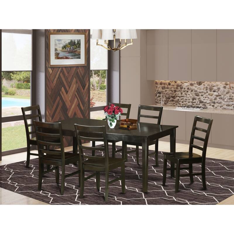 Victorian Dining Room Set - 7 Piece Table & Chair Set - 42x72 Inch Rectangle Table - Cappuccino Finish