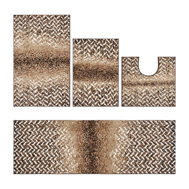 Better Trends 100% Micro Polyester 4&5 Pc Bathroom Rug Set-Casablanca Collection with Chevron Pattern, Machine Washable Bath Mat