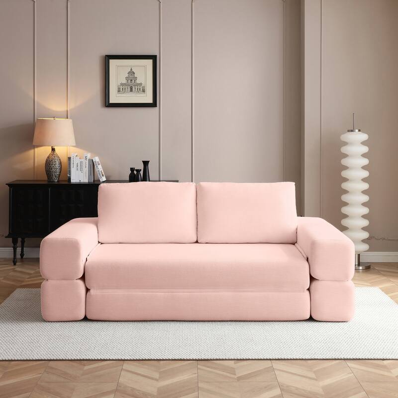 Multi-Functional Folding Sofa Bed Convertible Floor Sofa Couch Lounge Sofa Light Pink Sleeper Sofa Couch with Pillows - Light Pink