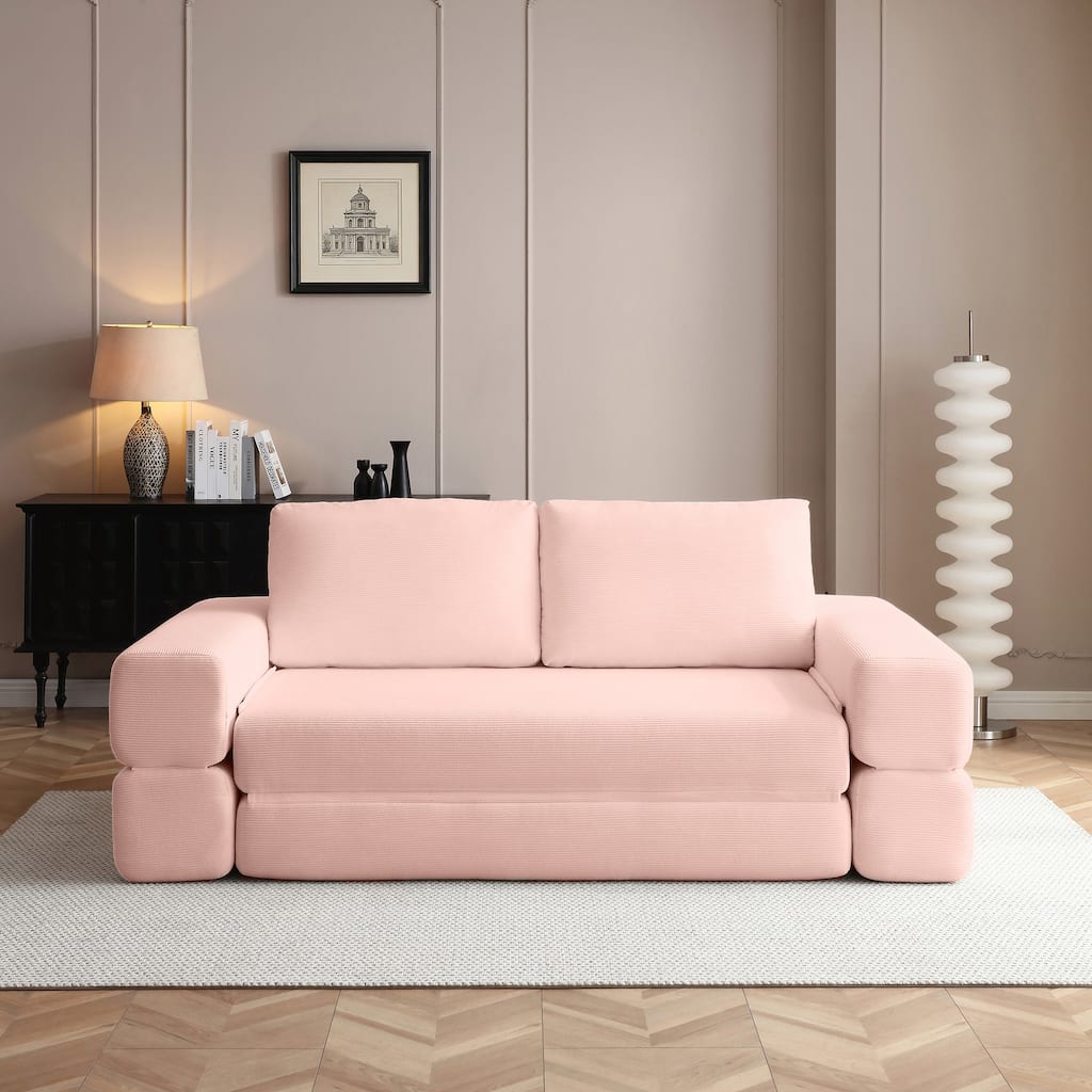 Multi-Functional Folding Sofa Bed Convertible Floor Sofa Couch Lounge Sofa Light Pink Sleeper Sofa Couch with Pillows