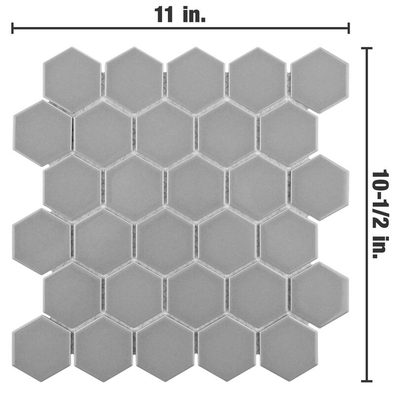 Merola Tile Metro 2" Hex Glossy Light Grey 11-1/8" x 12-5/8" Porcelain Floor and Wall Tile