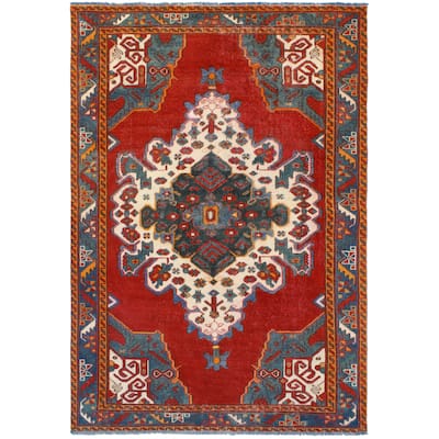 Vintage Distressed Can Red/Ivory Rug - 4'3" x 6'6"