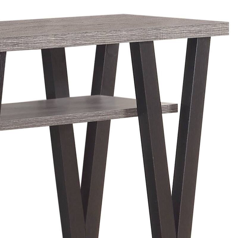 Zigzag Contemporary Solid Wooden Sofa Table With Bottom Shelves, Gray And Black