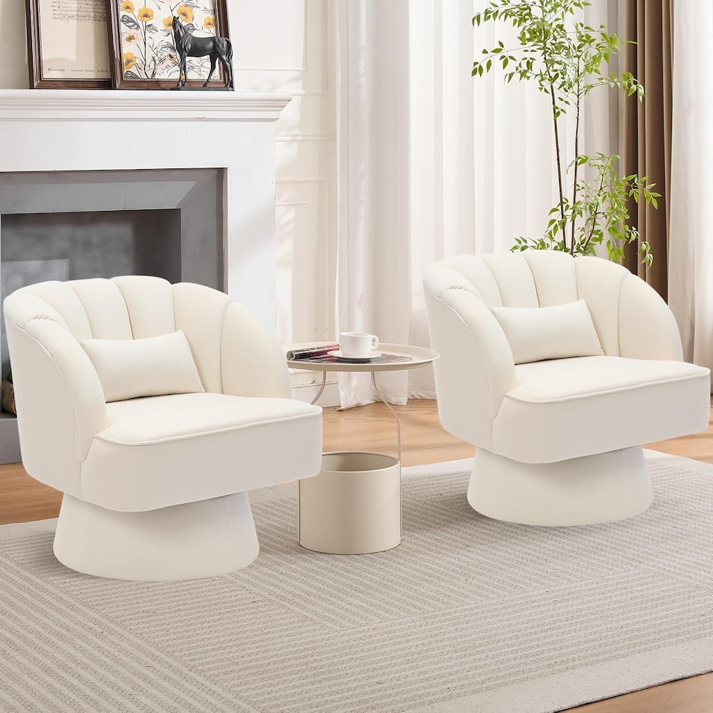 Modern Swivel Barrel Accent Chair, 360° Upholstered Armchair with Striped Backrest & Plush Padding(Set of 2)