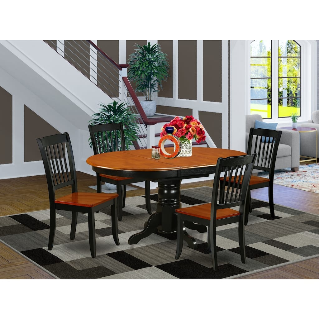 HomeStock 5-Pc Oval Black & Cherry Finish Solid Wood Top Dining table with 4 Chairs with Slat Back