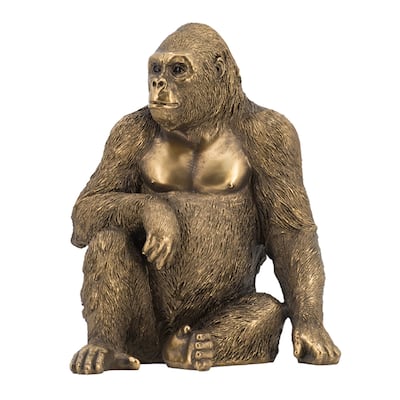 Sitting Gorilla Statuette - 8.25" - Antique Gold