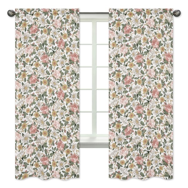 slide 2 of 5, Sweet Jojo Designs Vintage Floral Boho 84-inch Window Treatment Curtain Panel Pair