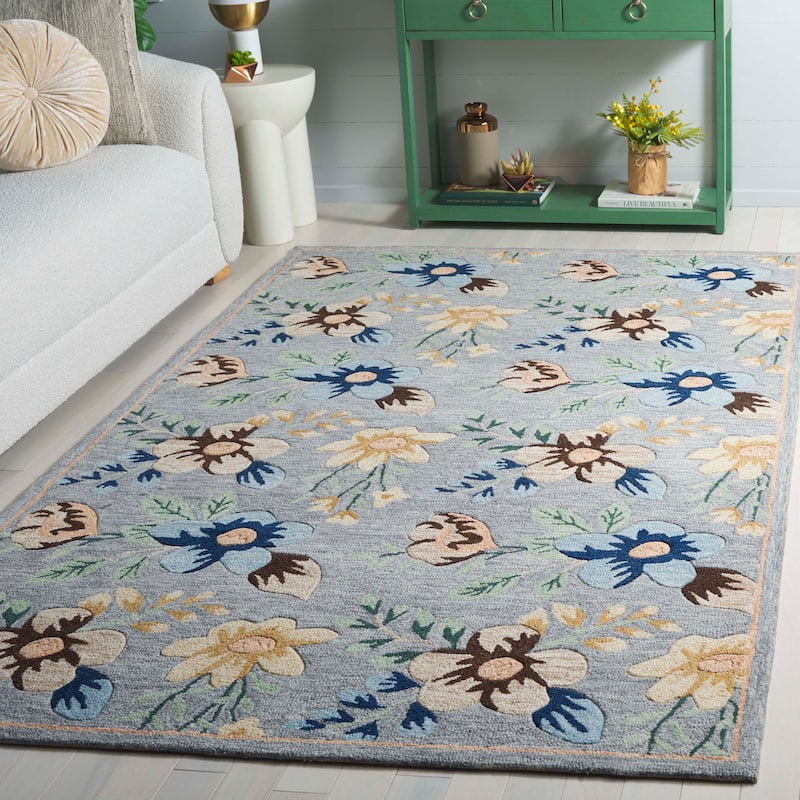 SAFAVIEH Handmade Blossom Geskea Modern & Contemporary Wool Rug - 5' x 8' - Grey/Blue