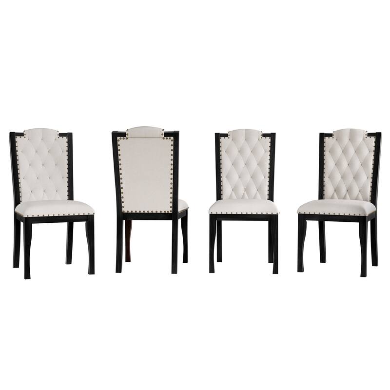 Upholstered Dining Chairs Set of 4 High Back Button Tufted Kitchen Chairs with Solid Wood Legs