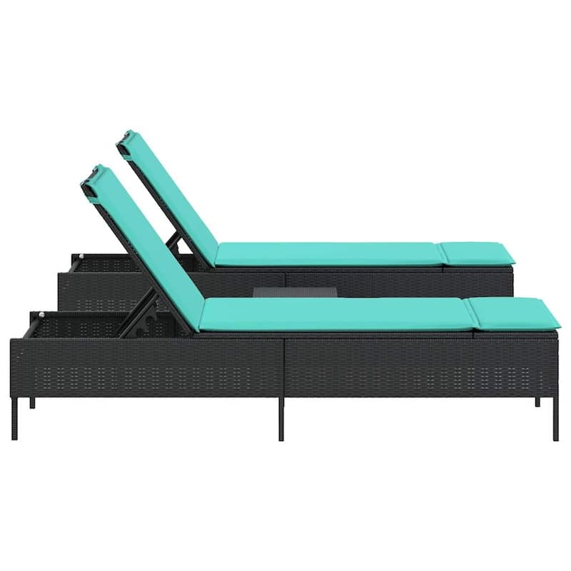 vidaXL Sun Lounger Set with Cushion Outdoor Chaise Lounge 3 Piece Poly Rattan