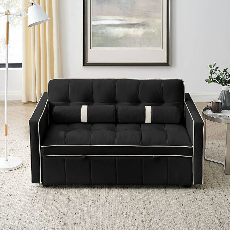 Modern 55.5" Velvet Pull-Out Adjustable Sofa Bed with Side Pockets