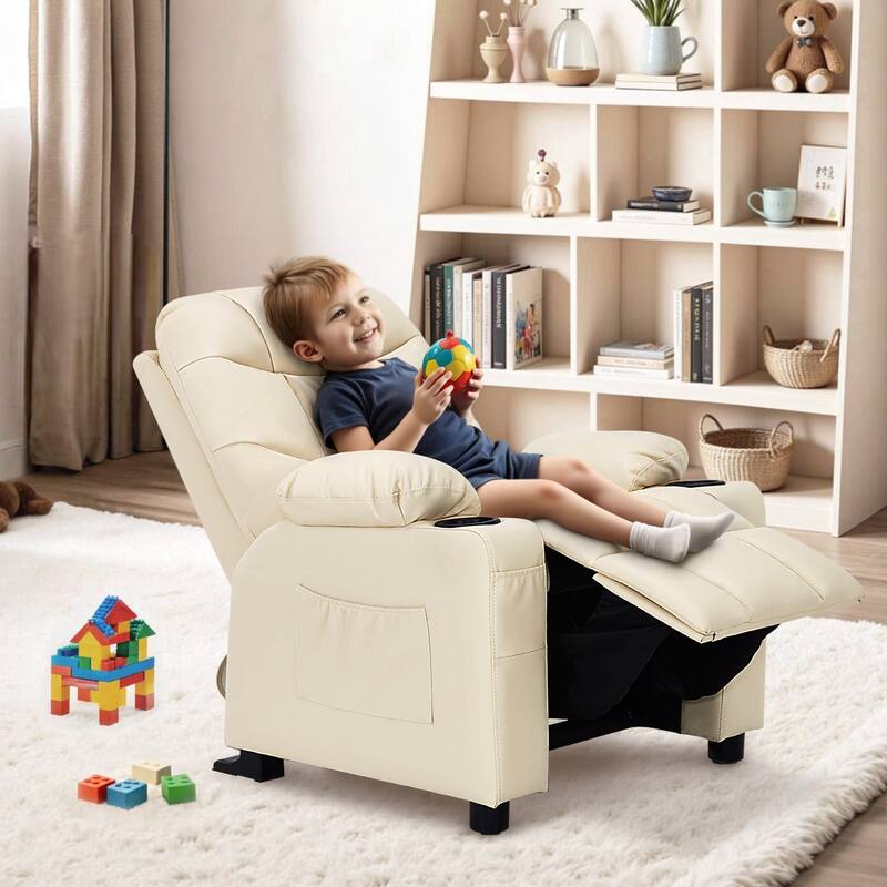 MCombo Big Kids Recliner Chair with Cup Holders - 28.3"(L)x26.0"(W)x34.2"(H) - Cream