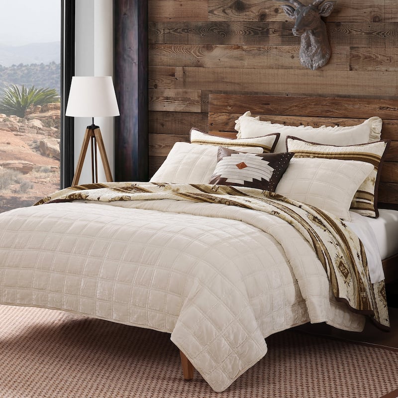 HiEnd Accents Stella Faux Silk Velvet Double Box Stitch Modern Rustic 3 Piece Quilt Set