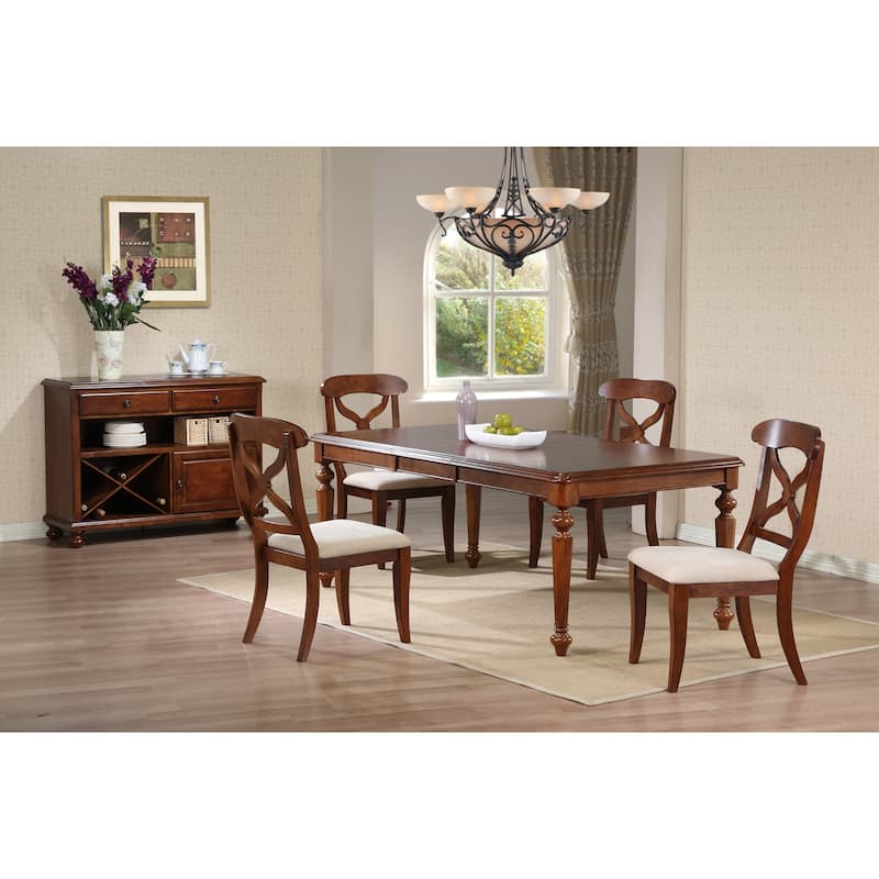 30 in. H, 9 -Piece Brown Round Wood Top with High Cross Back 8 Seating Dining Room Set