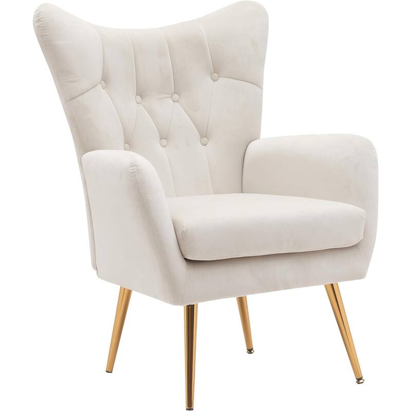 Modern Chic Mid-Century Velvet Accent Armchair Button-Tufted Wingback Design with Gold Flared Legs