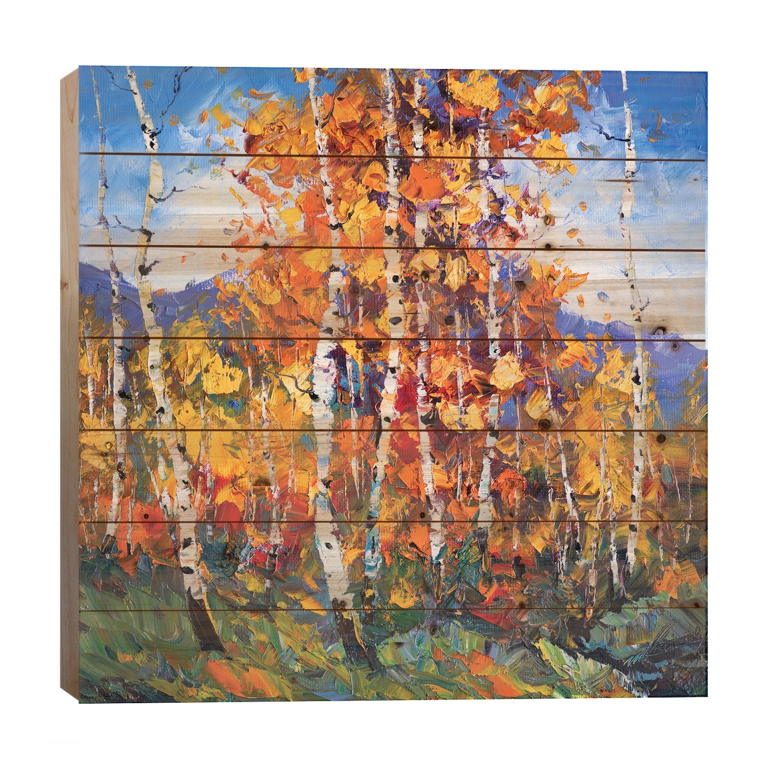 Autumn Birch I Print On Wood by Willson Lau - Multi-Color