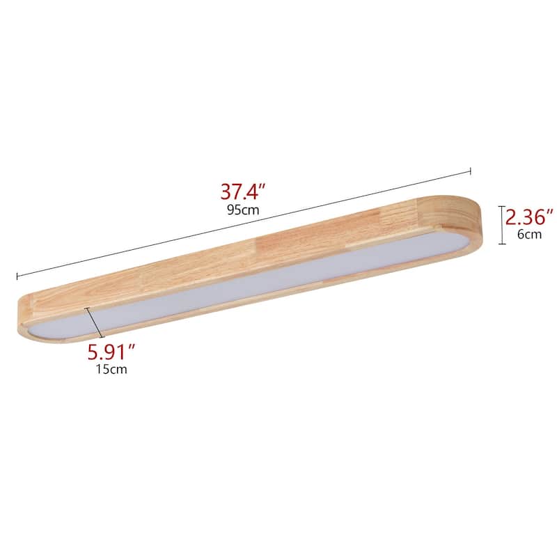 Modern LED Linear Ceiling Light Flush Mount Wood Finish 36 Inch Kitchen Dining Room - N/A