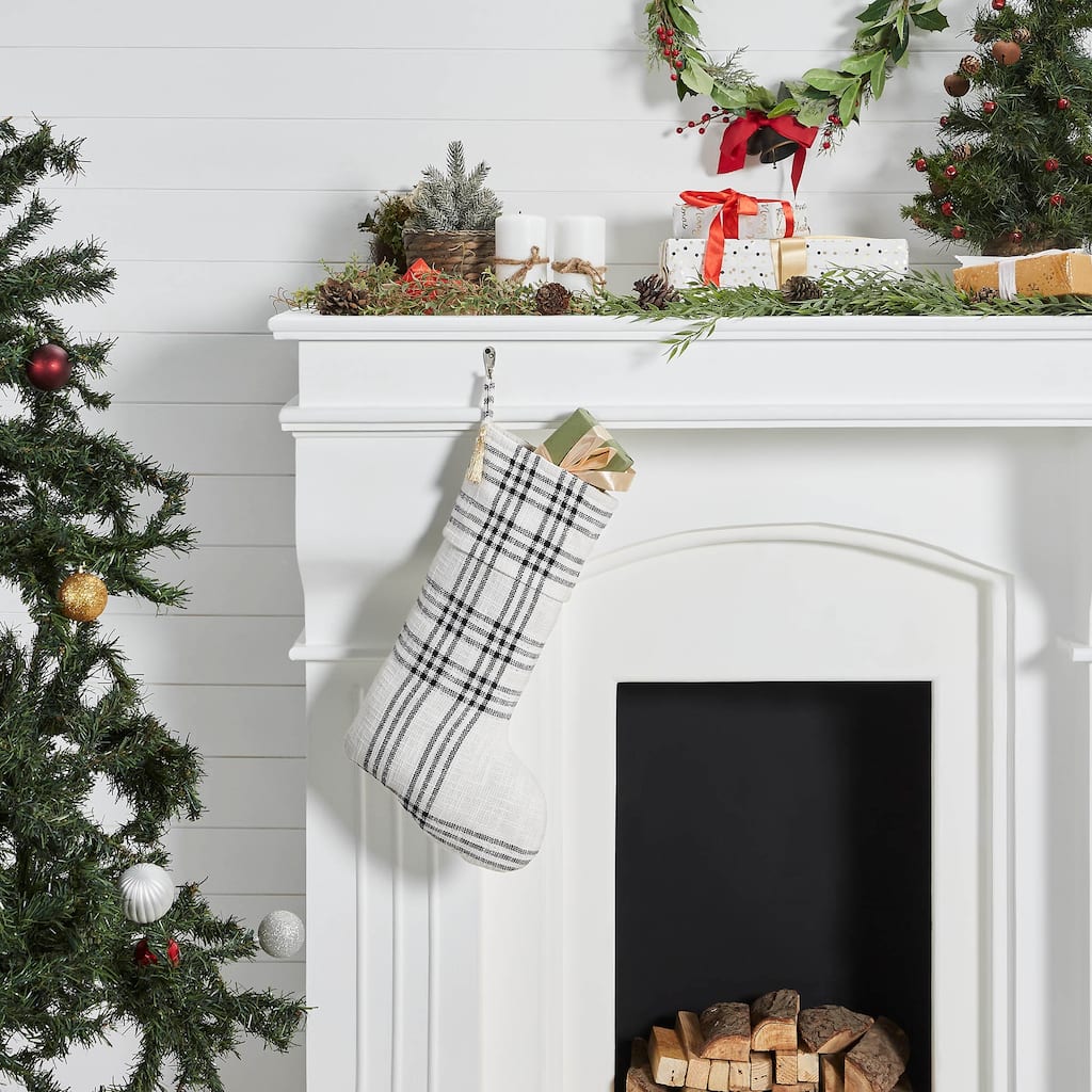 Wintergleam Black White Plaid Stocking 12x20