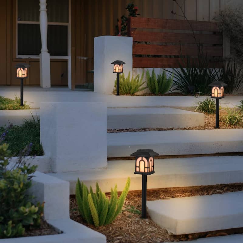 C Cattleya Black Solar Flickering Flame LED Outdoor Path Lights