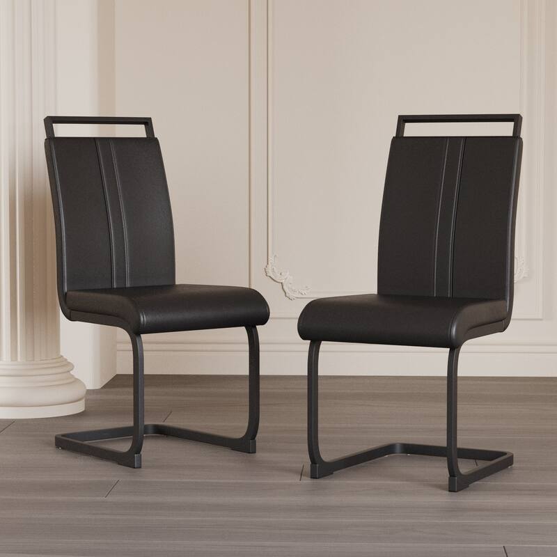 Modern Style Faux Leather High Back Dining Chairs Set of 2 with Black Metal Legs for Dining Room