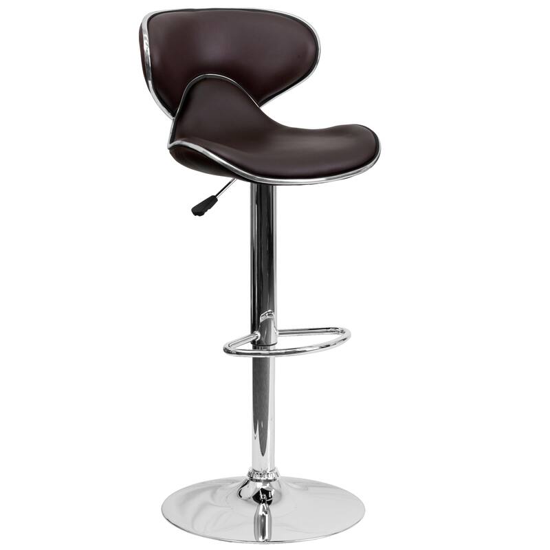 2 Pack Contemporary Mid-Back Vinyl Adjustable Height Barstool with Chrome Base - 16"W x 17.5"D x 34.5" - 43"H