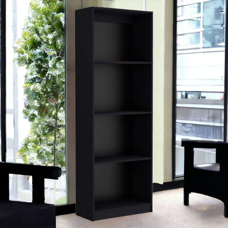 71" Black Five Tier Bookcase with Two doors - Black