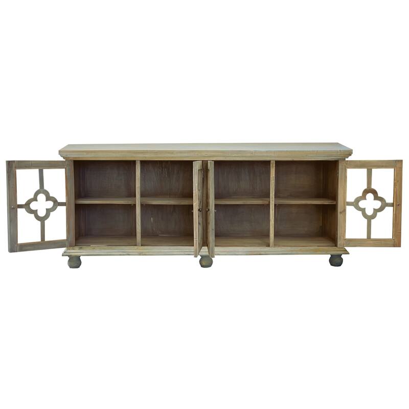 Wooden Buffet with Clover Glass Door - 87" - Driftwood Brown