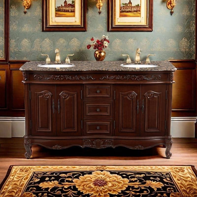 Stufurhome Cassandra 60 Inches Dark Cherry Double Sink Bathroom Vanity