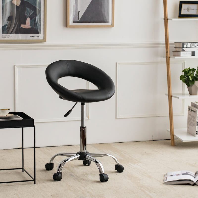 PU Leather Salon Spa Rolling Stool - Black