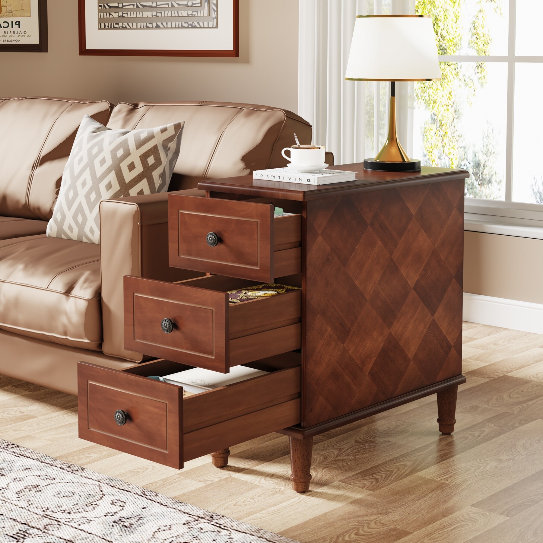 Fully Assembled Narrow End Table Solid Wood Side Table with 3 Drawers Vintage Nightstand Slim Bedside Table for Small Spaces On Sale Bed Bath Beyond 39742524