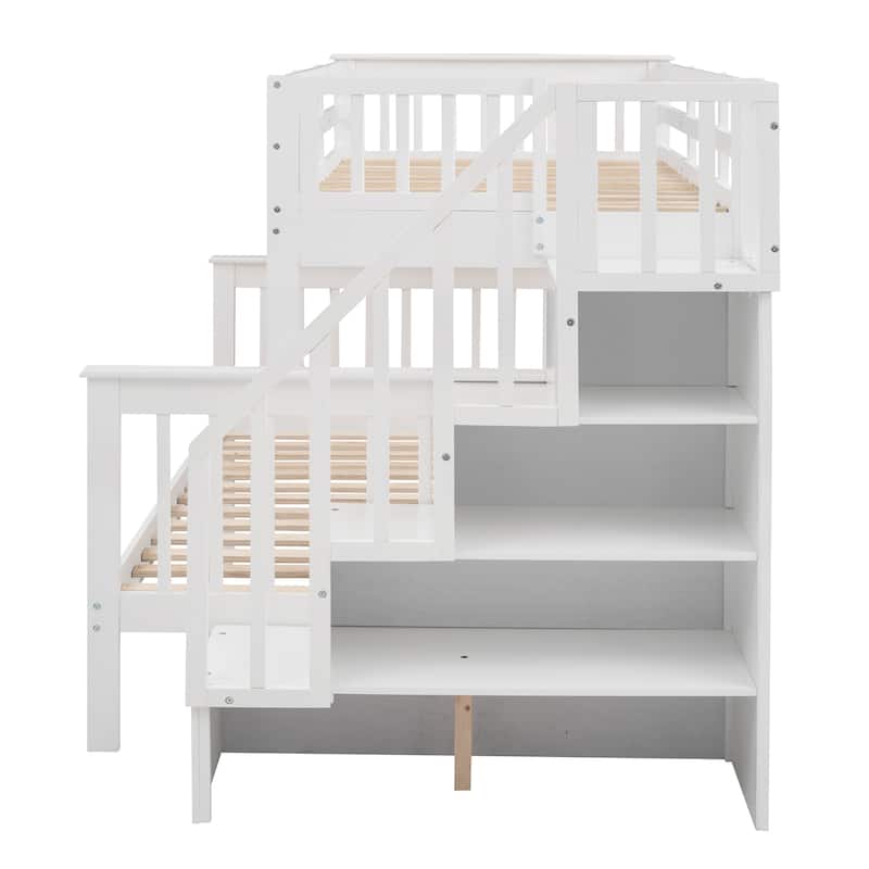 Twin-Over-Full Pine Bunk Bed with Storage Staircase
