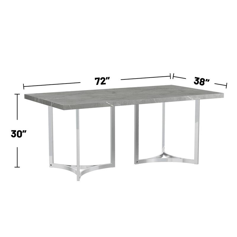 Rectangular Faux Marble Dining Table with Steel Base in Grey - Grey/Chrome