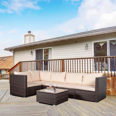 6-Piece Outdoor Rattan Patio Conversation Furniture Set for Backyard, Poolside