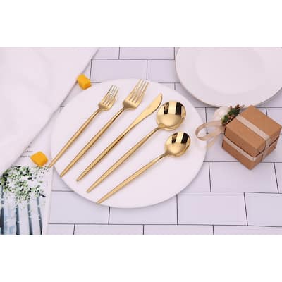 20 Pc Flatware Set Gold With Matte Handles - Service For 4 - 20 Pc