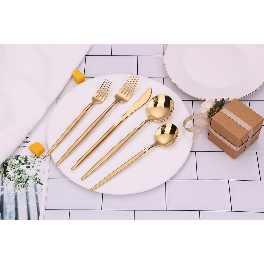 20 Pc Flatware Set Gold With Matte Handles - Service For 4 - 20 Pc