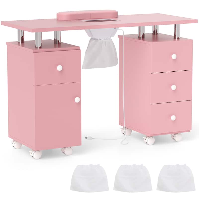 Costway Rolling Manicure Table Nail Desk with with 8 Lockable Wheels & - See Details