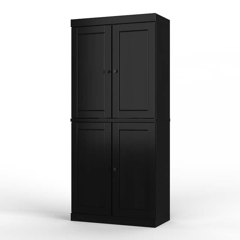 Solid Wood Tall Freestanding Kitchen Pantry Cabinet with Doors & 2 Drawers, Adjustable Shelves, Modular Storage, 32" W x 71.5" H