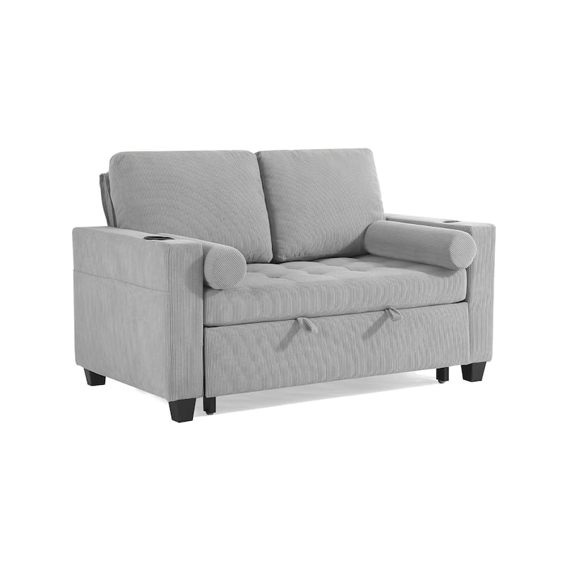 3-in-1 Corduroy Sleeper Sofa Pull-Out Bed Convertible Adjustable Loveseat with USB Port