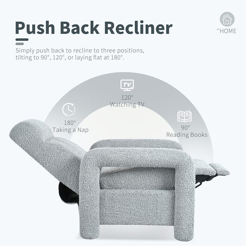 31.25" Push Back Recliner Armchair Upholstered Recliner Chair Single Sofa with Adjustable Backrest for Living Room, Light Grey