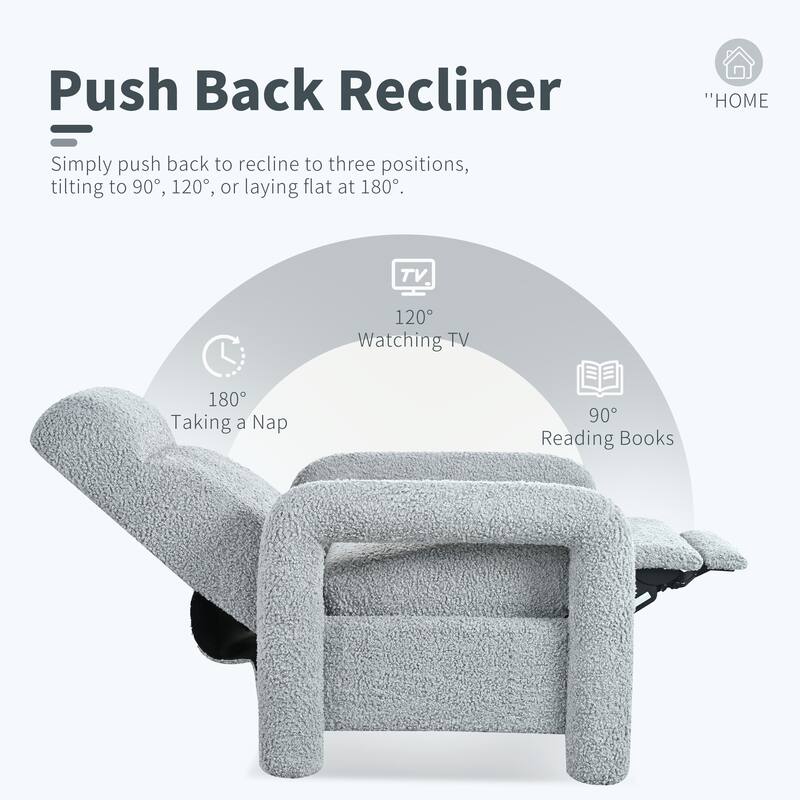 Push Back Recliner Armchair, 31.25" Teddy Upholstered Single Sofa Chair with 3-Position Adjustable Backrest for Living Room