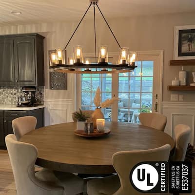 Allegray 12-light Farmhouse Faux Wood Wagon Wheel Chandelier with UL Certified - 42 inches
