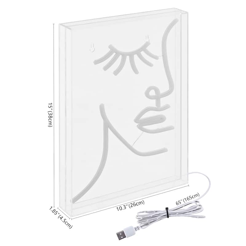 Half-Face 10.3" X 15" Contemporary Glam Acrylic Box USB Operated LED Neon Light, Pink by JONATHAN Y - 10.3" X 15"