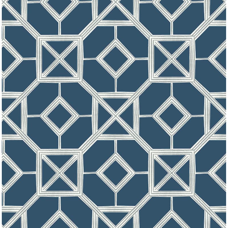 A-Street Prints Livia Dark Blue Trellis Wallpaper