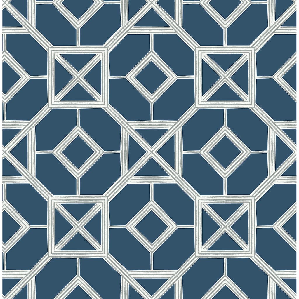 A-Street Prints Livia Dark Blue Trellis Wallpaper