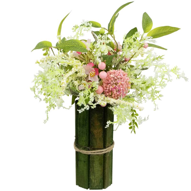Hydrangea and Berry Floral Spring Bouquet - 14" - Pink and Green