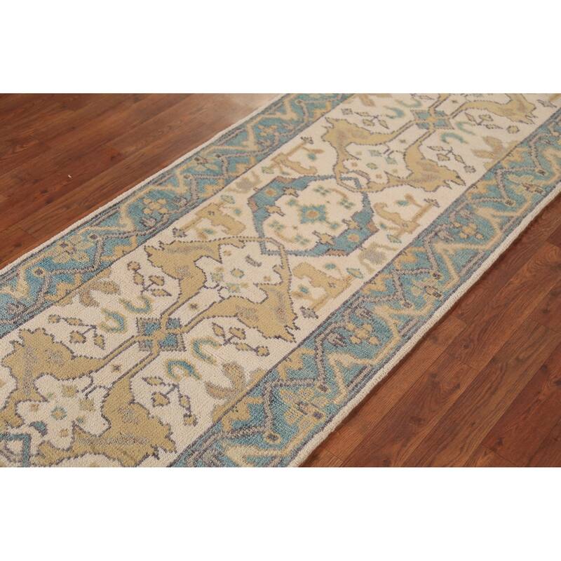 Oushak Oriental Runner Rug Hand-Knotted Floral Wool Carpet - 2'8" x 10'2"